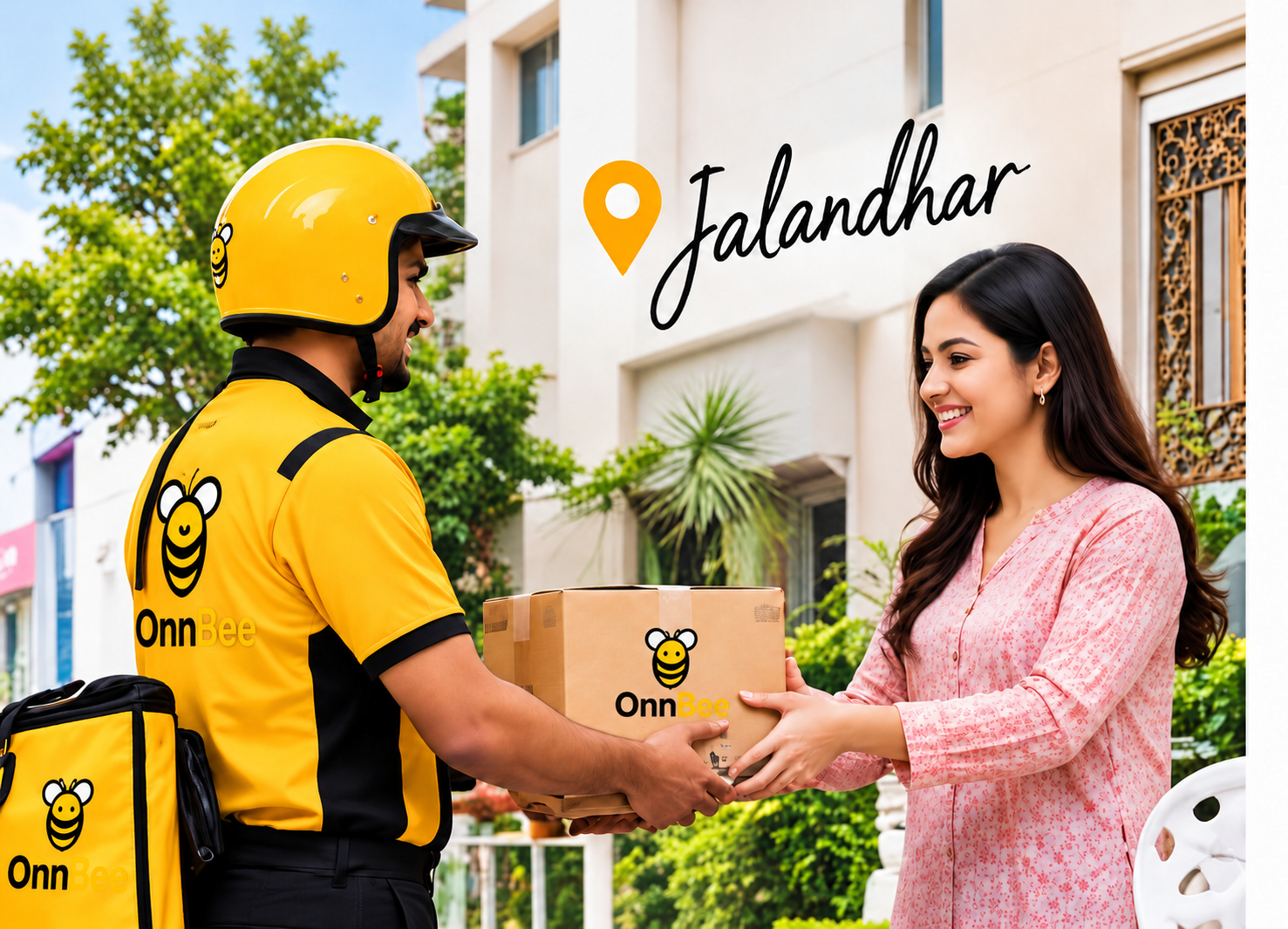 Onn Bee rider delivering a package